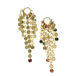Anthro Gemelli Vida Gold Tassel Hoop Earrings